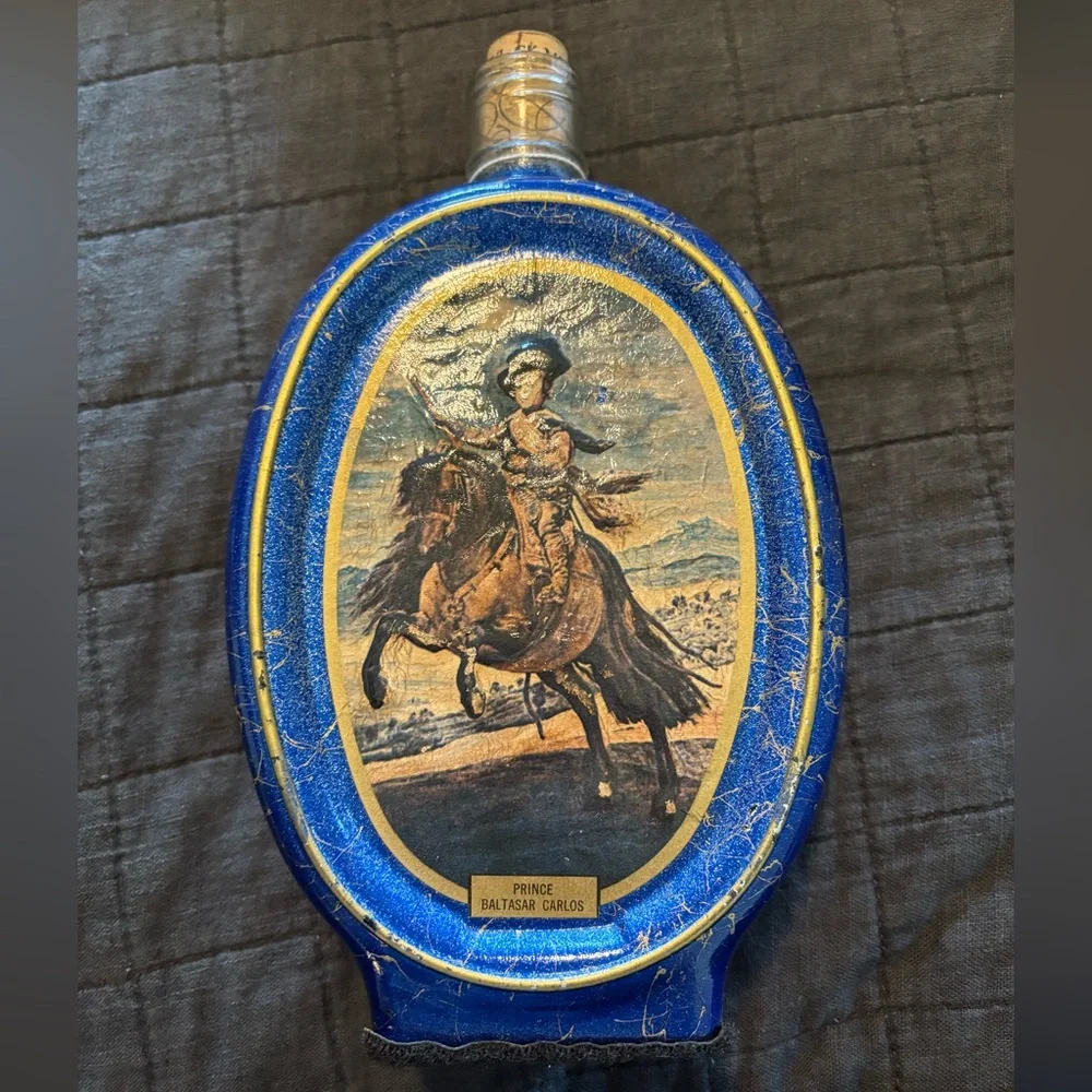 Vintage Velazquez Prince Baltasar Carlos‎ Blue Glass Decanter Spanish Art Bottle